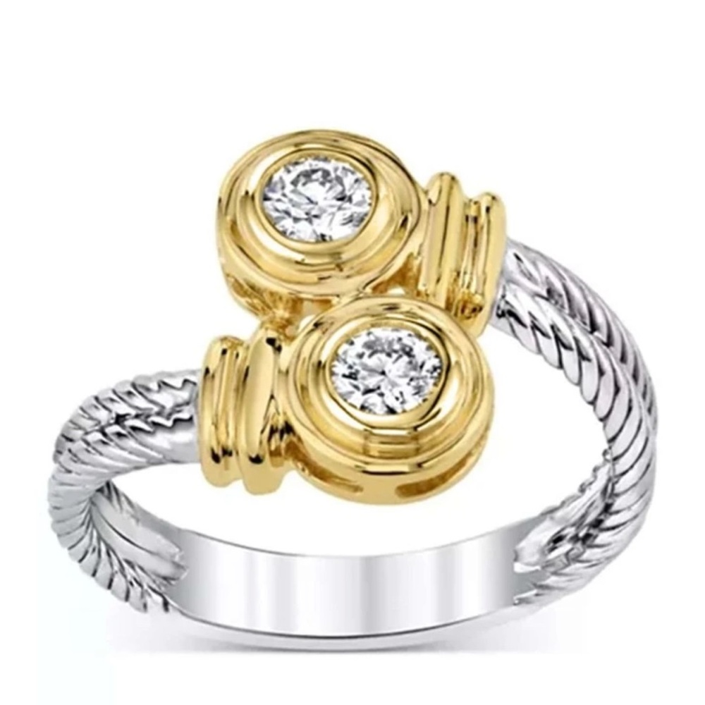 925 sterling silver plated Elegant Gold and Silver Ring zirconia